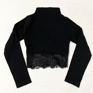 Coquette lace trim mock neck top